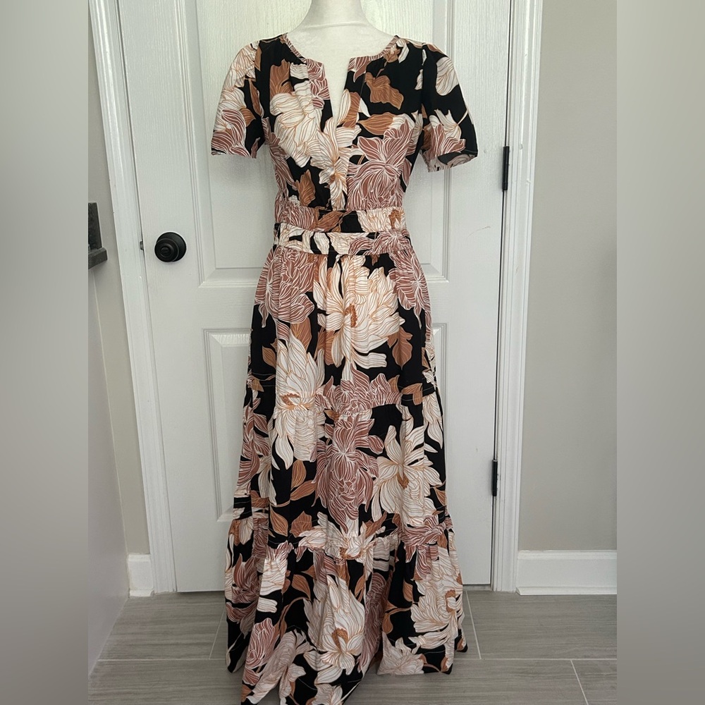 Cynthia Rowley Women’s Floral Brown and Cream Maxi Dress Size Small Neutral